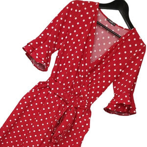 Shein Women’s Red White Polka Dot Jumpsuit Romper Size Small Waist Tie